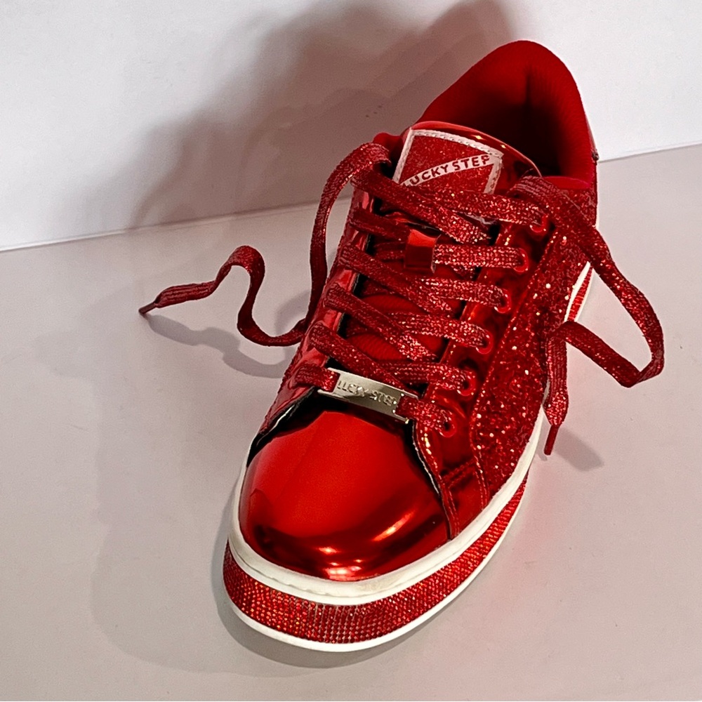 LUCKY STEP Ruby Red Glitter Sneakers Platform Low Top Sparkly Bling Shoes 8.5 - Picture 4 of 12